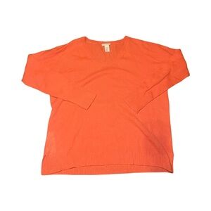 White + Warren Women Sz  S 100% Cashmere Vibrant Coral Orange Sweater Luxury